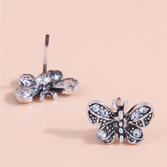 NEW CUBIC ZIRCONIA BUTTERFLY STUD EARRINGS - Picture 4 of 10